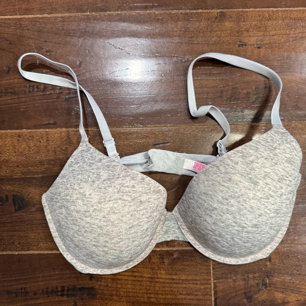 Victoria's Secret PINK Bra 36D Push Up Light Heathered Gray Wear Everywhere